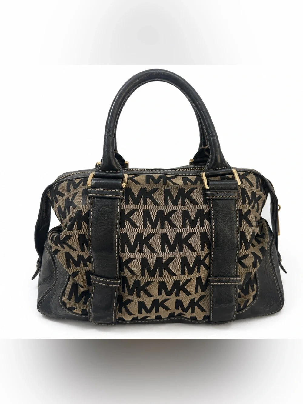 Michael Kors Grayson Signature Logo Jacquard Satchel 🖤 Leather Gold Hardware